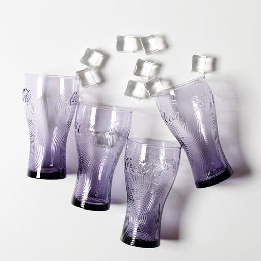 Set mit 4 lila Coca-Cola-Gläsern, entworfen für McDonald's / Luminarc / Frankreich – glazen karaffen, Glass
