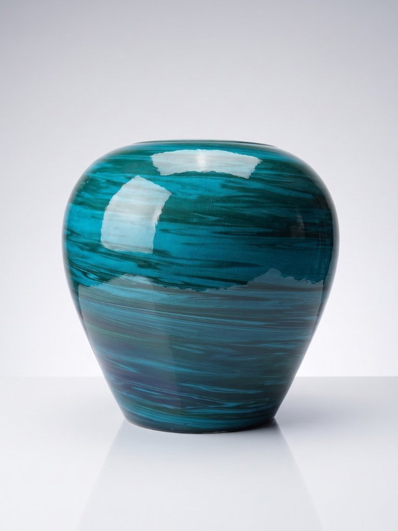 Image 1 of Large ceramic vase with mixed clays, malachite green glaze, 1950s-70s