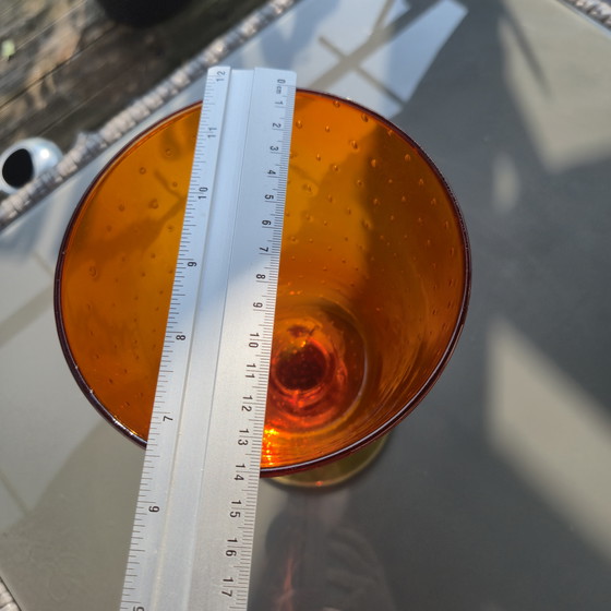 Image 1 of Vase vintage en verre soufflé – cristal bullé orange – circa 1970