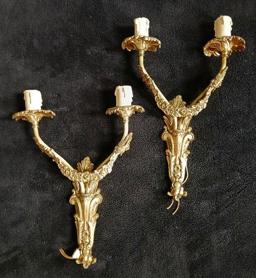 Apliques de pared de bronce dorado estilo Art Nouveau