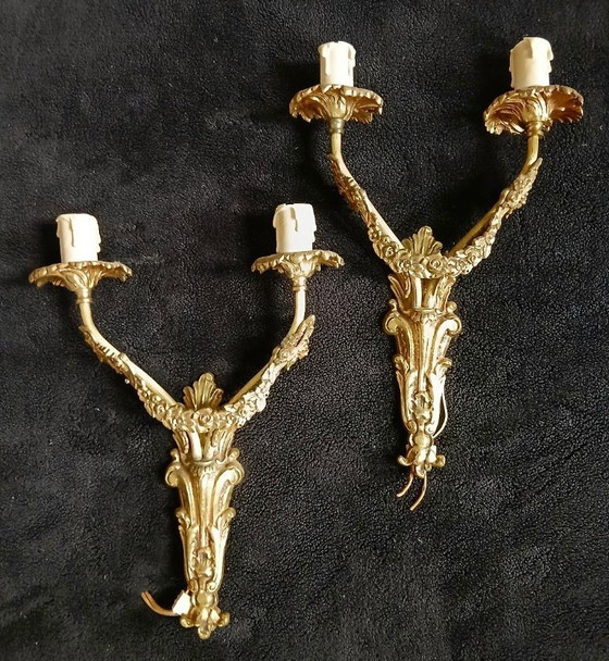 Image 1 of Apliques de pared de bronce dorado estilo Art Nouveau