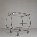 Art-Deco-Servierwagen, verchromter Servierwagen, 1950er Jahre