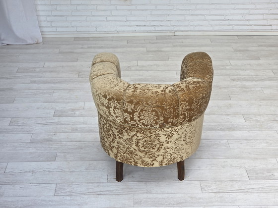 Image 1 of 1960s Danish Vintage Armchair, Green Furniture Velour, Ash Wood Legs