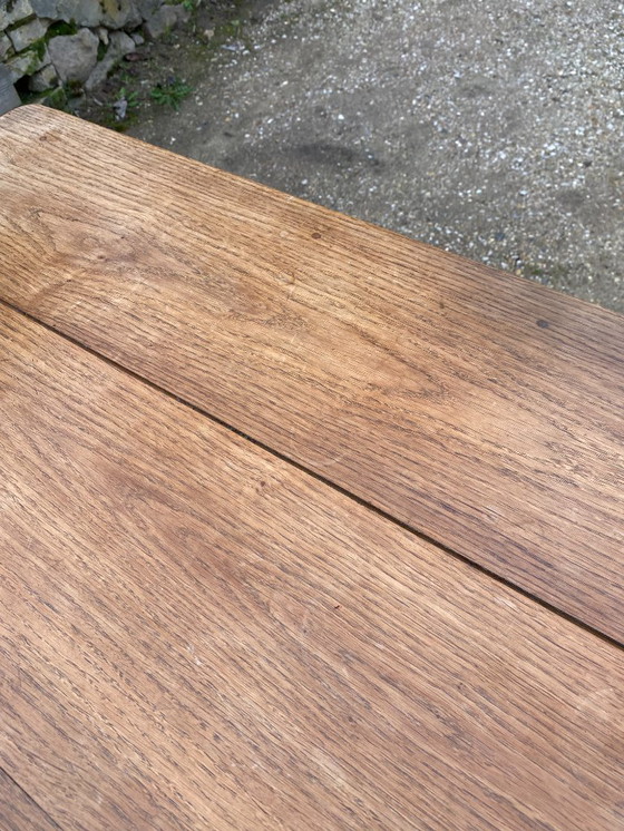 Image 1 of Sam solid oak farmhouse dining table with 1 drawer, circa 1950, 180x74cm