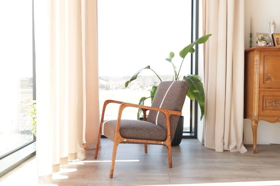 Image 1 of Mid-century fauteuil met cacao tweed bekleding, 1960, Polen