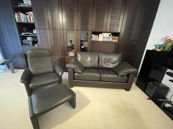 Image 1 of 1970s De Sede Lounge Set: DS-17 2-Seater & DS-55 Armchair with Ottoman