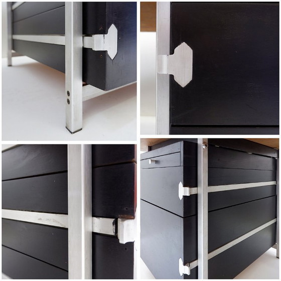 Image 1 of Escritorio compuesto por pedestales de madera de Bergwood y tablero con chapa de madera Boomerang - década de 1970