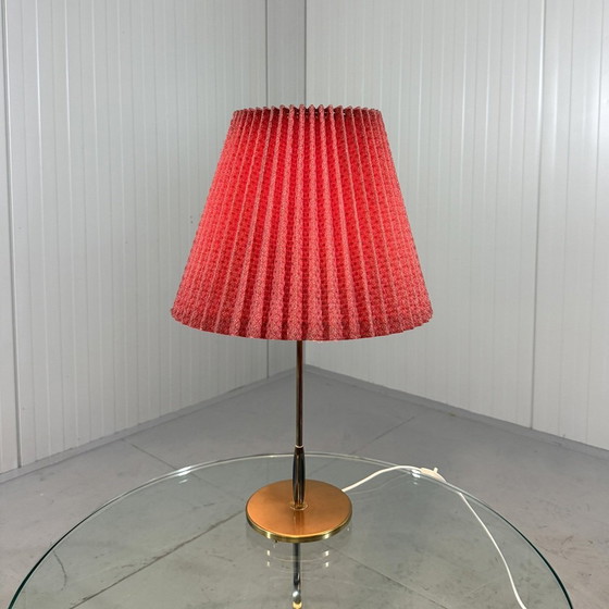 Image 1 of Brass Table Lamp With Pleated Shade 1950's