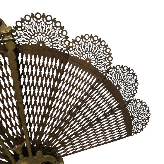 Image 1 of Antique French brass peacock fire screen, late 19th century
