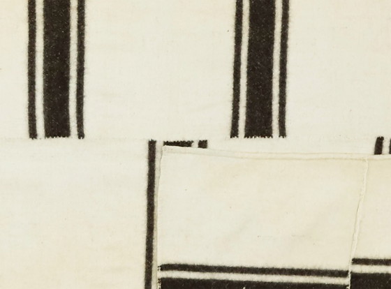 Minimal Vintage Anatolian Kilim – Cream & Black Striped Handwoven Wool Flatweave Rug 281 x 185 cm (photo 10 of 10)