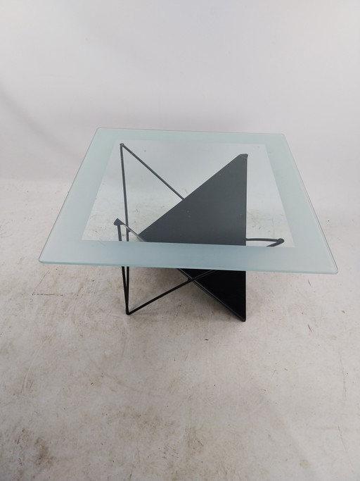1 X 1980'S Glas mit Metall Memphis Stil Couchtisch