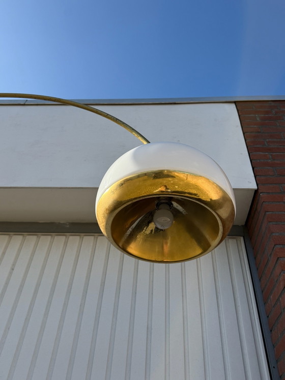 Lampada ad Arco Vintage Italiana Space Age Stile Harvey Guzzini, Lampade da terra, Marmo, Metallo, Dorato (foto 10 di 15)