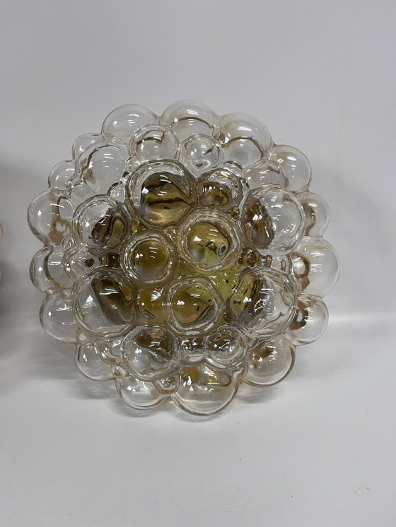 Image 1 of Set of 2 Mid - Century Helena Tynell ceiling light bubble amber glass