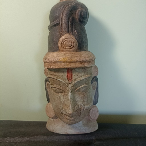 Vintage hand-carved wooden Hindu god bust – 22 cm – beeldhouwkunst