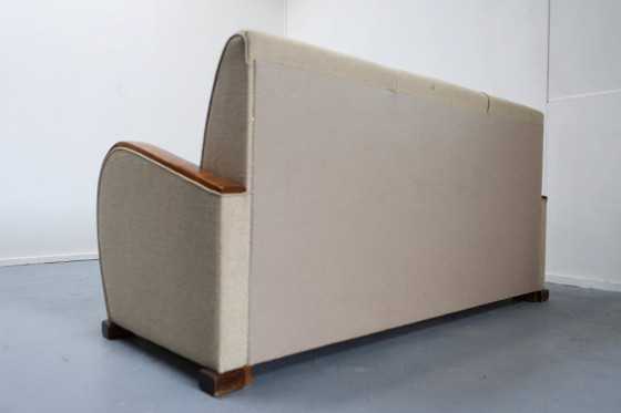 Originele Art Déco sofa 1940, Banken, Textiel, Hout, Beige (foto 5 van 9)