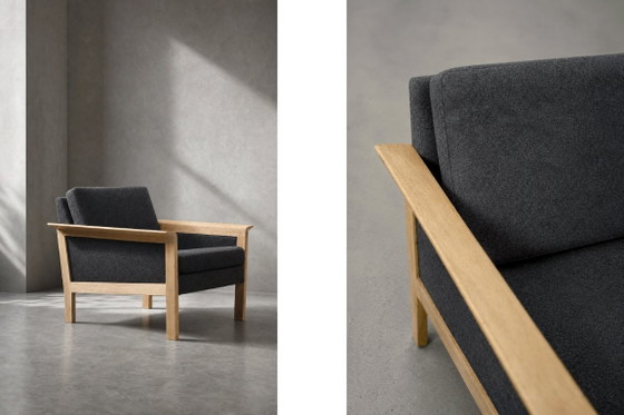 Image 1 of Vintage Mid-Century Danish Modern Oak & Felt Lounge Chairs, 1960s, Set of 2
