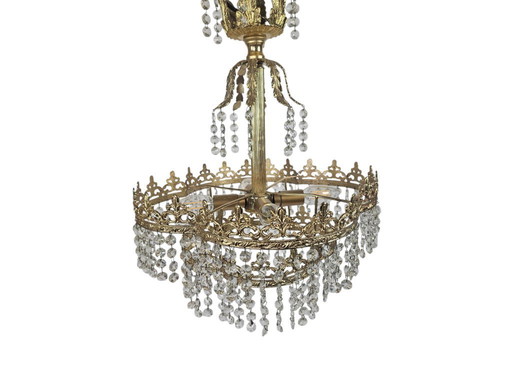 Chandelier - Hollywood Regency - gilded - crystal - 3rd quarter of the 20th century