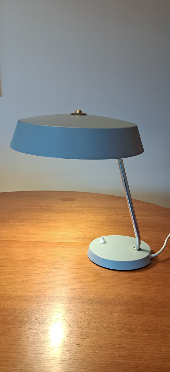 Image 1 of VEB Narva Leuchtenbau Tischlampen – Paar, „Stasi-Lampe“, DDR, 1960er Jahre, Architektengrau