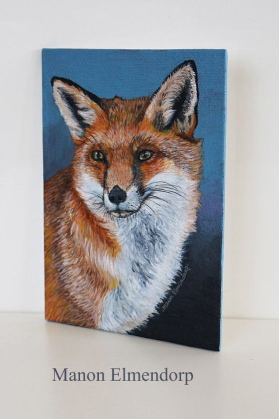 Image 1 of Original Hand-Painted Small Fox Painting 18 x 13 cm Art