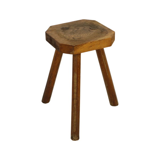 Image 1 of Antieke Eiken Driepoot Kruk Melkkruk