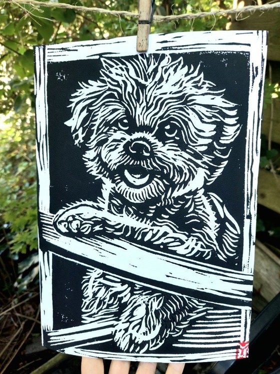 Image 1 of Linocut Shih Tzu Print A4 