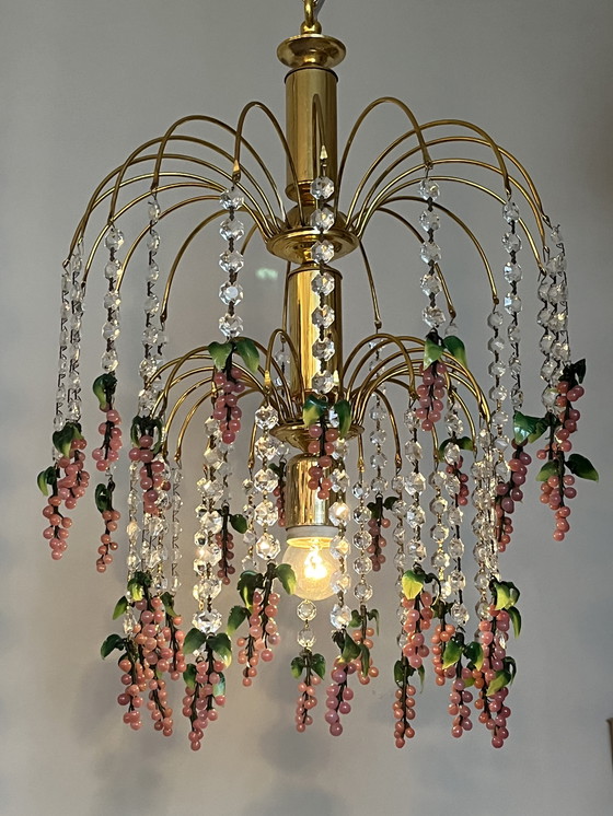 Image 1 of Vintage Murano Pink Grapes Chandelier Pendant Lamp Crystal