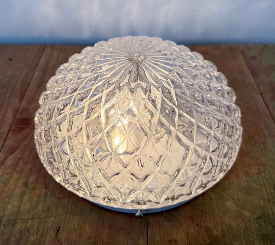 Vintage glazen wand- of plafondlamp uit de jaren 70. – Wandlampen, Glass, Metal (photo 10 of 16)