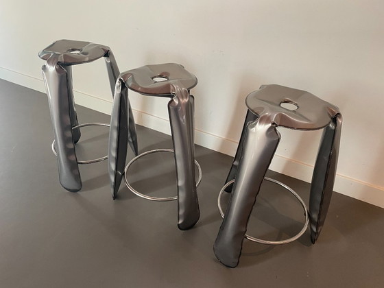 3 × Oskar Zięta PLOPP Bar – Raw Steel – 75 cm – 2016 – Oskar Zieta, Sgabelli da bar, Metallo (photo 4 of 6)