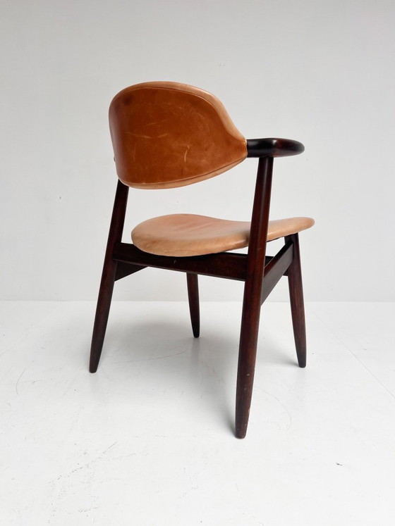 Image 1 of Poltrona in pelle color cognac a forma di corno di mucca, anni '70