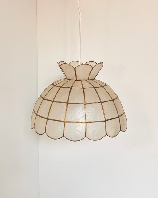 Vintage Parelmoer en Messing Hanglamp, Frankrijk 1970