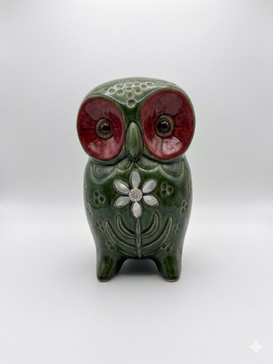 Image 1 of Grote vintage spaarpot met uil van Jema Holland, 20 cm, glanzend keramiek, jaren 70.