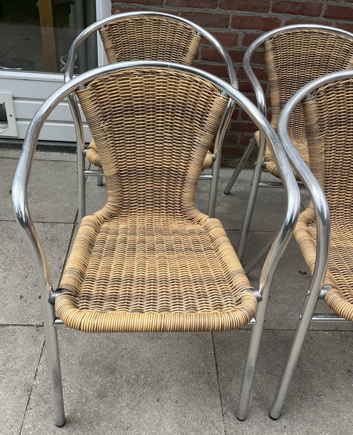 Set of 4 rattan aluminum chairs