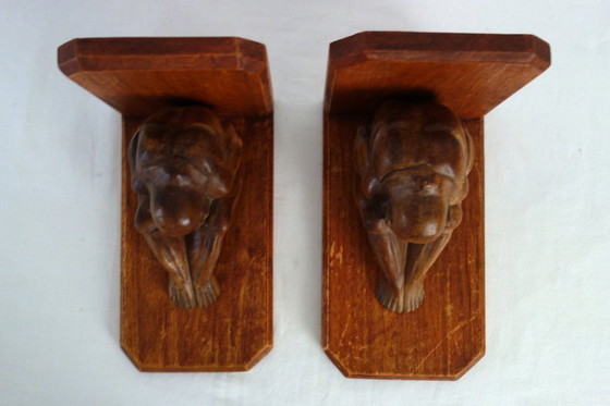 Image 1 of Vintage wooden bookends, weeping Buddha