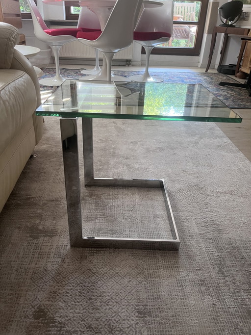 GEBRA Ronald Schmitt „Level 45“ – Space Age / Postmodern Design-Beistelltisch – bijzettafels, Chrome, Glass (photo 2 of 7)