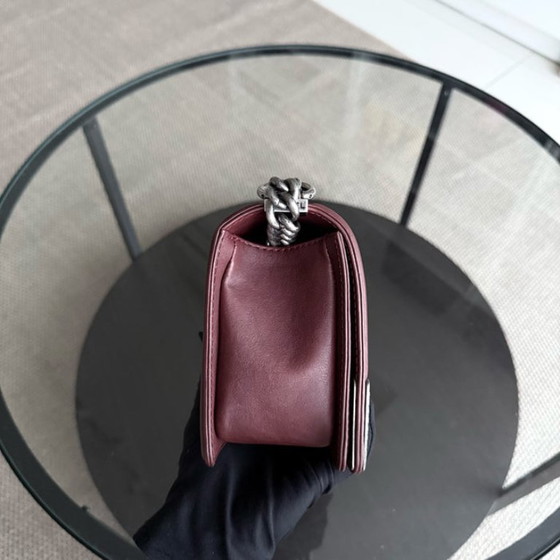 Image 1 of Chanel Boy Medium - 25CM Quilted Limited Edition Paris-Dallas Metal Edge Grained Calfskin Burgundy Silver Hardware Series 19