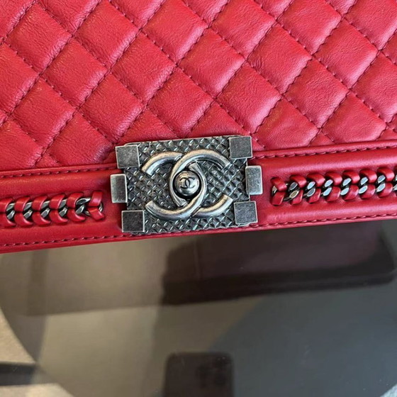Image 1 of Chanel Calfskin Boy Handle New Medium 28CM Quilted Leboy Palladium Silver Hardware Series 23