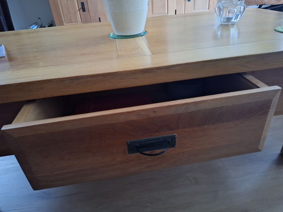 massief eiken salontafel met lade, Hout, Metaal, Meerdere kleuren (foto 2 van 5)