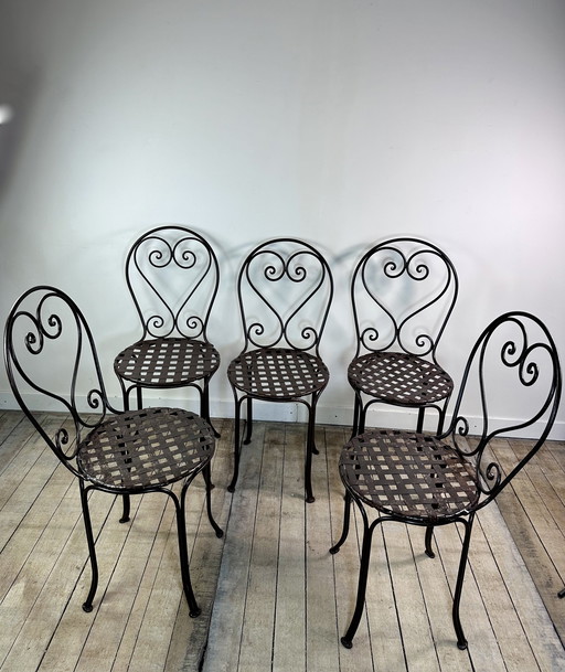 Antieke smeedijzeren stoelen (set van 5)