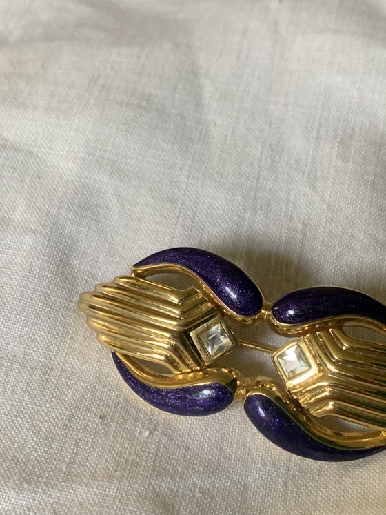 Broche-Pendentif Vintage GUY LAROCHE Signée - Plaqué Or et Émail Aubergine - (7x3 cm) – Cadeaux, Other (photo 4 of 9)