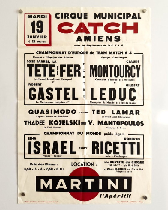 Image 1 of Affiche originale de catch français – vers 1960 – 56,00 × 37,50 cm – Sérigraphie originale