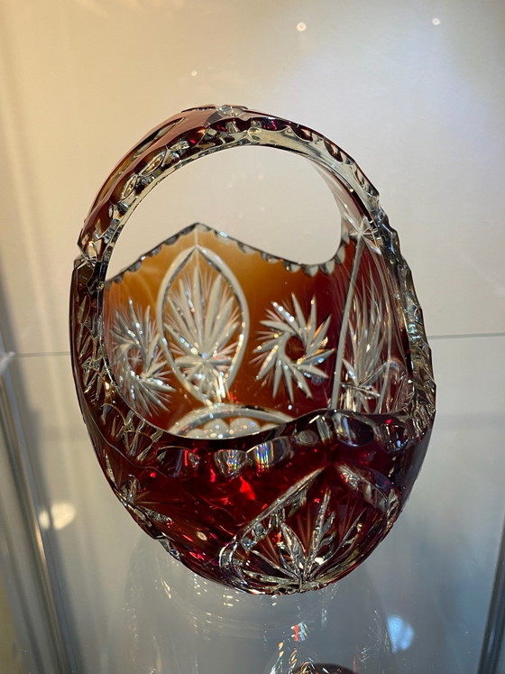 Cesto in Vetro di Cristallo Tagliato Rosso Rubino Boemo Vintage, Bohemia, Accessori da tavola (foto 7 di 15)