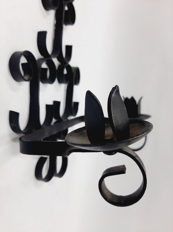 Image 1 of Portacandele doppio vintage, in ghisa, da appendere alla parete