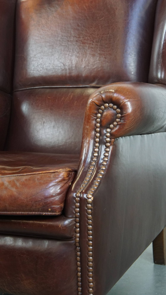 Image 1 of Fauteuil à oreilles vintage en cuir de mouton