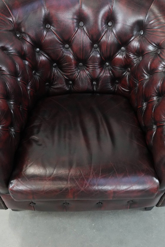 Image 1 of Fauteuil club Chesterfield en cuir de vachette de style anglais classique
