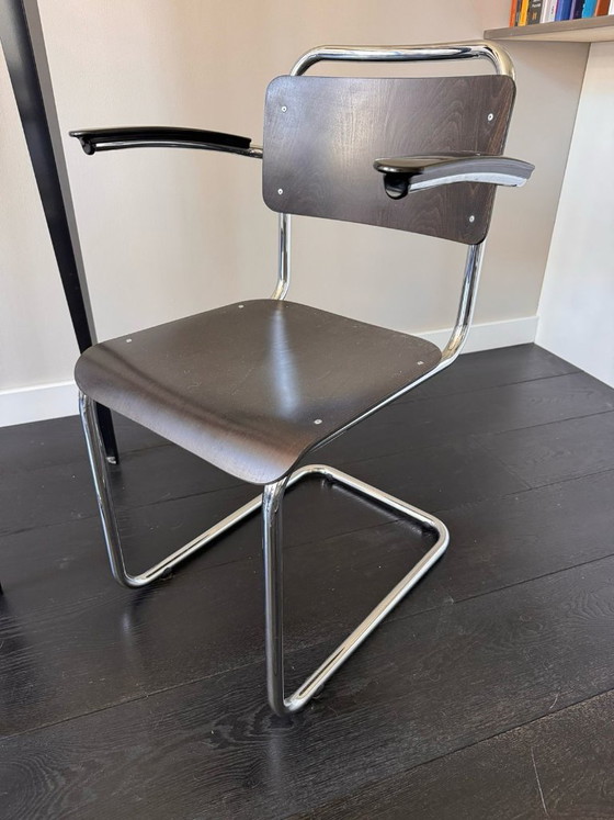 Image 1 of 4 x Gispen 201 originele houten eetkamerstoelen: zwart gebeitst eiken