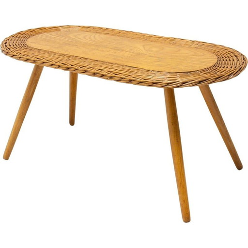 Vintage rattan stool by Jan Kalous for ÚLUV, Czechoslovakia 1960s