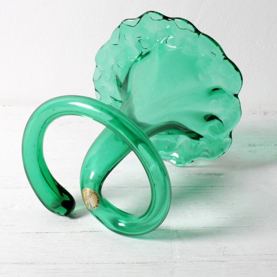Image 1 of Vaso artistico vintage in vetro verde / Decorazione per la casa soffiato a mano / Stilvetro / Roma / Italia / Anni '80