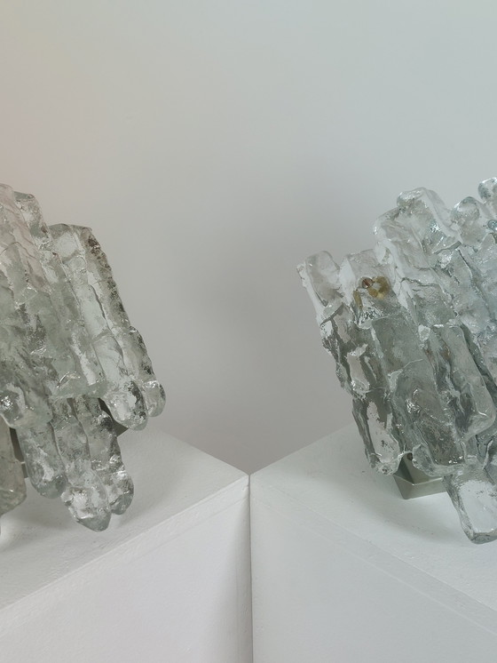 Image 1 of Pair of Magnificent Ice Glass Sconces Designed by J.T.Kalmar for Franken KG (Austria | 1960)