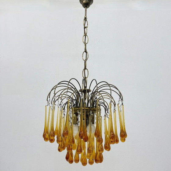 Image 1 of Mid Century Design Murano-Bernsteinglas-Tropfenleuchter, 1970er Jahre