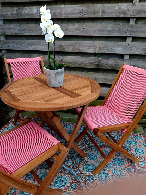 Image 1 of Teak garden set, 1 folding garden table, 3 folding chairs